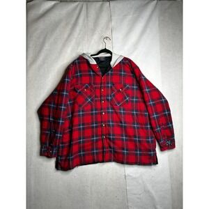 Woodland Big Man Red Plaid Hooded Flannel Shirt Jacket Quilted Lining 3X